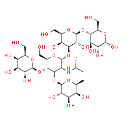 ChemSpider 2D Image | 6-Deoxy-beta-L-galactopyranosyl-(1->3)-[beta-D-galactopyranosyl-(1->4)]-(3xi)-2-acetamido-2-deoxy-alpha-D-ribo-hexopyranosyl-(1->3)-beta-D-galactopyranosyl-(1->4)-alpha-D-glucopyranose | C32H55NO25