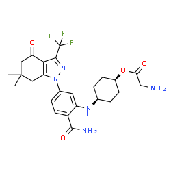 ChemSpider 2D Image | cis-4-({2-Carbamoyl-5-[6,6-dimethyl-4-oxo-3-(trifluoromethyl)-4,5,6,7-tetrahydro-1H-indazol-1-yl]phenyl}amino)cyclohexyl glycinate | C25H30F3N5O4