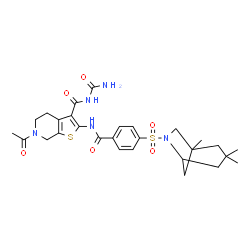 ChemSpider 2D Image | 6-Acetyl-N-carbamoyl-2-({4-[(1,3,3-trimethyl-6-azabicyclo[3.2.1]oct-6-yl)sulfonyl]benzoyl}amino)-4,5,6,7-tetrahydrothieno[2,3-c]pyridine-3-carboxamide | C28H35N5O6S2