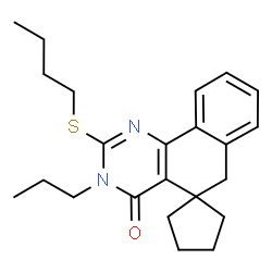 ChemSpider 2D Image | 2-(Butylsulfanyl)-3-propyl-3H-spiro[benzo[h]quinazoline-5,1'-cyclopentan]-4(6H)-one | C23H30N2OS