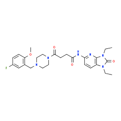 ChemSpider 2D Image | N-(1,3-Diethyl-2-oxo-2,3-dihydro-1H-imidazo[4,5-b]pyridin-5-yl)-4-[4-(5-fluoro-2-methoxybenzyl)-1-piperazinyl]-4-oxobutanamide | C26H33FN6O4