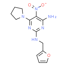 ChemSpider 2D Image | N~2~-(2-Furylmethyl)-5-nitro-6-(1-pyrrolidinyl)-2,4-pyrimidinediamine | C13H16N6O3