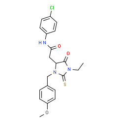 ChemSpider 2D Image | N-(4-Chlorophenyl)-2-[1-ethyl-3-(4-methoxybenzyl)-5-oxo-2-thioxo-4-imidazolidinyl]acetamide | C21H22ClN3O3S