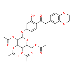 ChemSpider 2D Image | 4-(2,3-Dihydro-1,4-benzodioxin-6-ylacetyl)-3-hydroxyphenyl 2,3,4,6-tetra-O-acetylhexopyranoside | C30H32O14