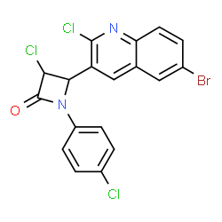 ChemSpider 2D Image | 4-(6-Bromo-2-chloro-3-quinolinyl)-3-chloro-1-(4-chlorophenyl)-2-azetidinone | C18H10BrCl3N2O