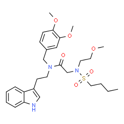 ChemSpider 2D Image | N~2~-(Butylsulfonyl)-N-(3,4-dimethoxybenzyl)-N-[2-(1H-indol-3-yl)ethyl]-N~2~-(2-methoxyethyl)glycinamide | C28H39N3O6S