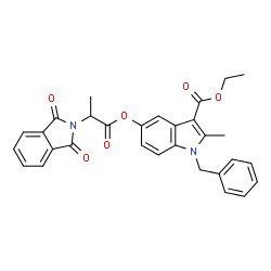 ChemSpider 2D Image | Ethyl 1-benzyl-5-{[2-(1,3-dioxo-1,3-dihydro-2H-isoindol-2-yl)propanoyl]oxy}-2-methyl-1H-indole-3-carboxylate | C30H26N2O6