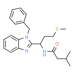ChemSpider 2D Image | N-[1-(1-Benzyl-1H-benzimidazol-2-yl)-3-(methylsulfanyl)propyl]-3-methylbutanamide | C23H29N3OS