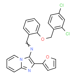 ChemSpider 2D Image | 1-{2-[(2,4-Dichlorobenzyl)oxy]phenyl}-N-[2-(2-furyl)imidazo[1,2-a]pyridin-3-yl]methanimine | C25H17Cl2N3O2