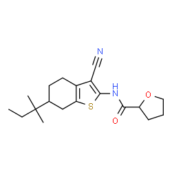 ChemSpider 2D Image | N-[3-Cyano-6-(2-methyl-2-butanyl)-4,5,6,7-tetrahydro-1-benzothiophen-2-yl]tetrahydro-2-furancarboxamide | C19H26N2O2S
