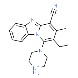 ChemSpider 2D Image | 4-(4-Cyano-2-ethyl-3-methylpyrido[1,2-a]benzimidazol-1-yl)piperazin-1-ium | C19H22N5