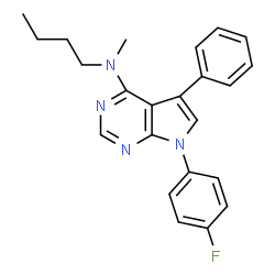 ChemSpider 2D Image | N-Butyl-7-(4-fluorophenyl)-N-methyl-5-phenyl-7H-pyrrolo[2,3-d]pyrimidin-4-amine | C23H23FN4