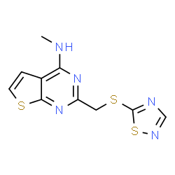 ChemSpider 2D Image | N-Methyl-2-[(1,2,4-thiadiazol-5-ylsulfanyl)methyl]thieno[2,3-d]pyrimidin-4-amine | C10H9N5S3