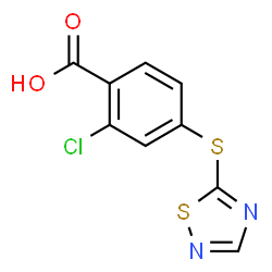 ChemSpider 2D Image | 2-Chloro-4-(1,2,4-thiadiazol-5-ylsulfanyl)benzoic acid | C9H5ClN2O2S2
