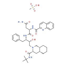 ChemSpider 2D Image | N~1~-{(2S,3R)-3-Hydroxy-4-[(3R,4aR,8aR)-3-[(2-methyl-2-propanyl)carbamoyl]octahydro-2(1H)-isoquinolinyl]-1-phenyl-2-butanyl}-N~2~-(2-quinolinylcarbonyl)-L-aspartamide methanesulfonate (1:1) | C39H54N6O8S