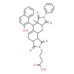 ChemSpider 2D Image | 4-[6-(2-Hydroxy-1-naphthyl)-6a-methyl-1,3,7,9-tetraoxo-8-phenyl-3,3a,4,6,6a,7,8,9,9a,10,10a,10b-dodecahydroisoindolo[5,6-e]isoindol-2(1H)-yl]butanoic acid | C35H32N2O7