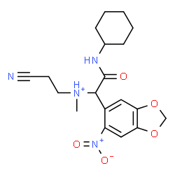 ChemSpider 2D Image | N-(2-Cyanoethyl)-2-(cyclohexylamino)-N-methyl-1-(6-nitro-1,3-benzodioxol-5-yl)-2-oxoethanaminium | C19H25N4O5