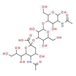 ChemSpider 2D Image | 5-Acetamido-3,5-dideoxy-6-(1,2,3-trihydroxypropyl)hex-2-ulopyranonosyl-(2->3)hexopyranosyl-(1->4)-2-acetamido-2-deoxyhexopyranose | C25H42N2O19
