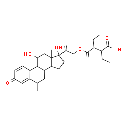 ChemSpider 2D Image | 3-{[(11,17-Dihydroxy-6-methyl-3,20-dioxopregna-1,4-dien-21-yl)oxy]carbonyl}-2-ethylpentanoic acid | C30H42O8