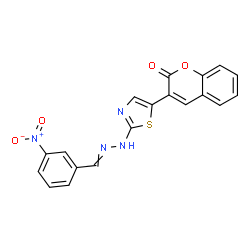 ChemSpider 2D Image | 3-{2-[2-(3-Nitrobenzylidene)hydrazino]-1,3-thiazol-5-yl}-2H-chromen-2-one | C19H12N4O4S