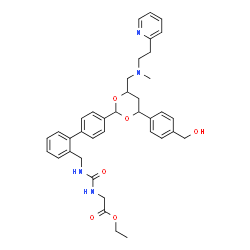 ChemSpider 2D Image | Ethyl N-{[(4'-{4-[4-(hydroxymethyl)phenyl]-6-({methyl[2-(2-pyridinyl)ethyl]amino}methyl)-1,3-dioxan-2-yl}-2-biphenylyl)methyl]carbamoyl}glycinate | C38H44N4O6