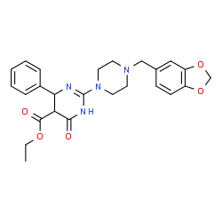 ChemSpider 2D Image | Ethyl 2-[4-(1,3-benzodioxol-5-ylmethyl)-1-piperazinyl]-6-oxo-4-phenyl-1,4,5,6-tetrahydro-5-pyrimidinecarboxylate | C25H28N4O5