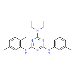 ChemSpider 2D Image | N~4~-(2,5-Dimethylphenyl)-N~2~,N~2~-diethyl-N~6~-(3-methylphenyl)-1,3,5-triazine-2,4,6-triamine | C22H28N6