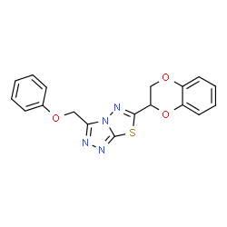 ChemSpider 2D Image | 6-(2,3-Dihydro-1,4-benzodioxin-2-yl)-3-(phenoxymethyl)[1,2,4]triazolo[3,4-b][1,3,4]thiadiazole | C18H14N4O3S