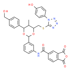 ChemSpider 2D Image | N-(3-{4-[4-(Hydroxymethyl)phenyl]-6-({[1-(4-hydroxyphenyl)-1H-tetrazol-5-yl]sulfanyl}methyl)-5-methyl-1,3-dioxan-2-yl}phenyl)-1,3-dioxo-1,3-dihydro-2-benzofuran-5-carboxamide | C35H29N5O8S