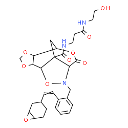 ChemSpider 2D Image | N-{3-[(2-Hydroxyethyl)amino]-3-oxopropyl}-11-{2-[2-(7-oxabicyclo[4.1.0]hept-3-yl)vinyl]benzyl}-9-oxo-3,5,8,12-tetraoxa-11-azatetracyclo[5.5.2.0~2,6~.0~10,13~]tetradecane-13-carboxamide | C30H37N3O9
