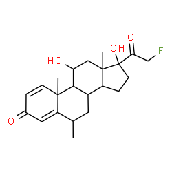 ChemSpider 2D Image | 21-Fluoro-11,17-dihydroxy-6-methylpregna-1,4-diene-3,20-dione | C22H29FO4