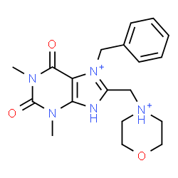 ChemSpider 2D Image | 7-Benzyl-1,3-dimethyl-8-(morpholin-4-ium-4-ylmethyl)-2,6-dioxo-2,3,6,9-tetrahydro-1H-purin-7-ium | C19H25N5O3