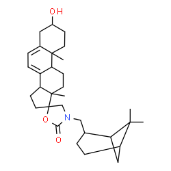 ChemSpider 2D Image | 3'-[(6,6-Dimethylbicyclo[3.1.1]hept-2-yl)methyl]-3-hydroxy-10,13-dimethyl-1,2,3,4,9,10,11,12,13,14,15,16-dodecahydro-2'H-spiro[cyclopenta[a]phenanthrene-17,5'-[1,3]oxazolidin]-2'-one | C31H45NO3