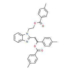 ChemSpider 2D Image | 2-(1-{2-[(4-Methylbenzoyl)oxy]ethyl}-1H-benzimidazol-2-yl)-1-(4-methylphenyl)vinyl 4-methylbenzoate | C34H30N2O4