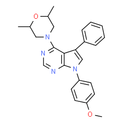 ChemSpider 2D Image | 4-(2,6-Dimethyl-4-morpholinyl)-7-(4-methoxyphenyl)-5-phenyl-7H-pyrrolo[2,3-d]pyrimidine | C25H26N4O2