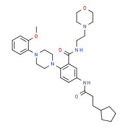 ChemSpider 2D Image | 5-[(3-Cyclopentylpropanoyl)amino]-2-[4-(2-methoxyphenyl)-1-piperazinyl]-N-[2-(4-morpholinyl)ethyl]benzamide | C32H45N5O4