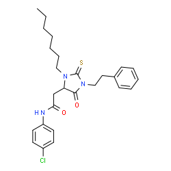 ChemSpider 2D Image | N-(4-Chlorophenyl)-2-[3-heptyl-5-oxo-1-(2-phenylethyl)-2-thioxo-4-imidazolidinyl]acetamide | C26H32ClN3O2S