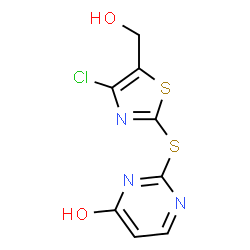 ChemSpider 2D Image | 2-{[4-Chloro-5-(hydroxymethyl)-1,3-thiazol-2-yl]sulfanyl}-4-pyrimidinol | C8H6ClN3O2S2