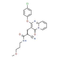 ChemSpider 2D Image | 3-[2-(4-Chlorophenoxy)-4-oxo-4H-pyrido[1,2-a]pyrimidin-3-yl]-2-cyano-N-(3-methoxypropyl)acrylamide | C22H19ClN4O4
