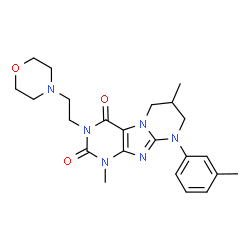 ChemSpider 2D Image | 1,7-Dimethyl-9-(3-methylphenyl)-3-[2-(4-morpholinyl)ethyl]-6,7,8,9-tetrahydropyrimido[2,1-f]purine-2,4(1H,3H)-dione | C23H30N6O3