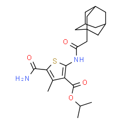 ChemSpider 2D Image | Isopropyl 2-[(adamantan-1-ylacetyl)amino]-5-carbamoyl-4-methyl-3-thiophenecarboxylate | C22H30N2O4S