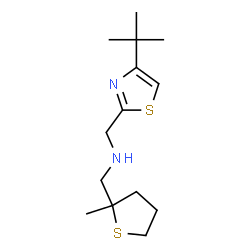 ChemSpider 2D Image | 1-[4-(2-Methyl-2-propanyl)-1,3-thiazol-2-yl]-N-[(2-methyltetrahydro-2-thiophenyl)methyl]methanamine | C14H24N2S2