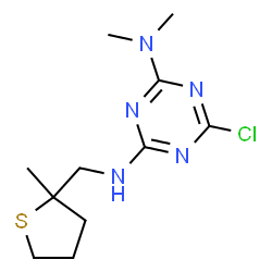 ChemSpider 2D Image | 6-Chloro-N,N-dimethyl-N'-[(2-methyltetrahydro-2-thiophenyl)methyl]-1,3,5-triazine-2,4-diamine | C11H18ClN5S
