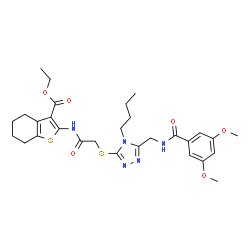 ChemSpider 2D Image | Ethyl 2-({[(4-butyl-5-{[(3,5-dimethoxybenzoyl)amino]methyl}-4H-1,2,4-triazol-3-yl)sulfanyl]acetyl}amino)-4,5,6,7-tetrahydro-1-benzothiophene-3-carboxylate | C29H37N5O6S2