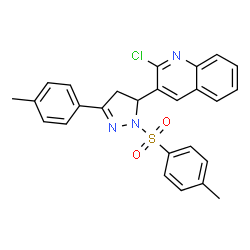 ChemSpider 2D Image | 2-Chloro-3-{3-(4-methylphenyl)-1-[(4-methylphenyl)sulfonyl]-4,5-dihydro-1H-pyrazol-5-yl}quinoline | C26H22ClN3O2S