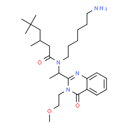 ChemSpider 2D Image | N-(6-Aminohexyl)-N-{1-[3-(2-methoxyethyl)-4-oxo-3,4-dihydro-2-quinazolinyl]ethyl}-3,5,5-trimethylhexanamide | C28H46N4O3