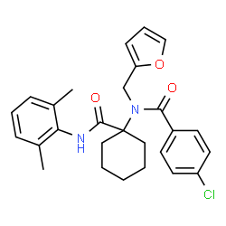 ChemSpider 2D Image | 4-Chloro-N-{1-[(2,6-dimethylphenyl)carbamoyl]cyclohexyl}-N-(2-furylmethyl)benzamide | C27H29ClN2O3