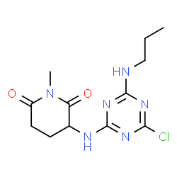 ChemSpider 2D Image | 3-{[4-Chloro-6-(propylamino)-1,3,5-triazin-2-yl]amino}-1-methyl-2,6-piperidinedione | C12H17ClN6O2