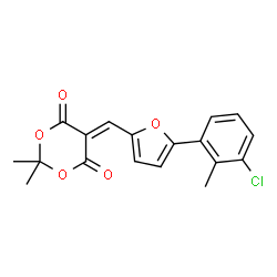 ChemSpider 2D Image | 5-{[5-(3-Chloro-2-methylphenyl)-2-furyl]methylene}-2,2-dimethyl-1,3-dioxane-4,6-dione | C18H15ClO5
