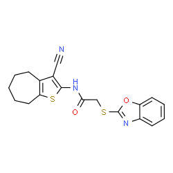 ChemSpider 2D Image | 2-(1,3-Benzoxazol-2-ylsulfanyl)-N-(3-cyano-5,6,7,8-tetrahydro-4H-cyclohepta[b]thiophen-2-yl)acetamide | C19H17N3O2S2